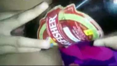 Indian girl masturbation with kingfisher bottle