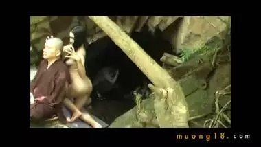 Buddhist monk doing tantric sex in outdoor cave