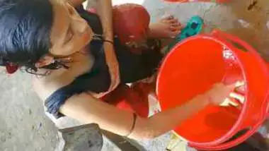 Desi Hot village girl bathing outside