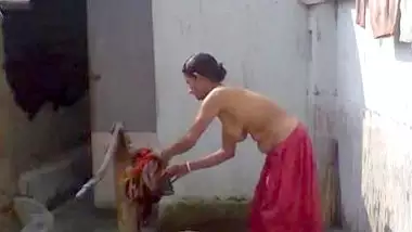 Indian boudi Bathing