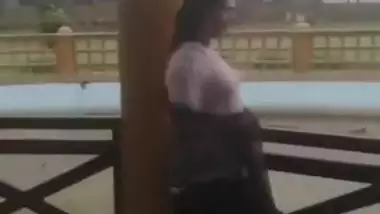 Desi Bhabhi in REsort Dancing in Rain showing her boobs