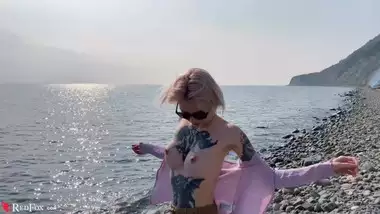 Blonde Public Blowjob Dick and Cum in Mouth by the Sea - Outdoor