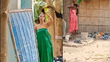 Neighbor bhabhi outdoor nude bath dress change