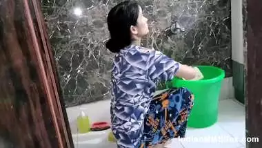 Indian Wife In Bathroom Washing And Taking Shower